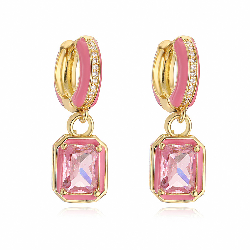 Vibrant Colorful Drop Oil Copper Inlaid Color Diamond Cube Sugar Earrings - Image 7