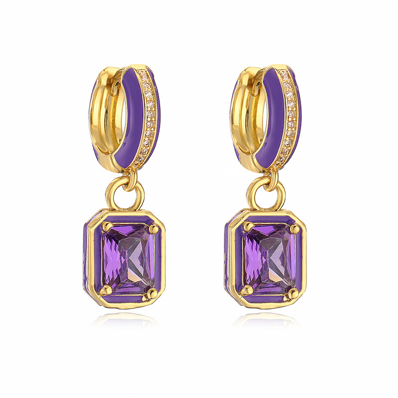 Vibrant Colorful Drop Oil Copper Inlaid Color Diamond Cube Sugar Earrings - Image 9