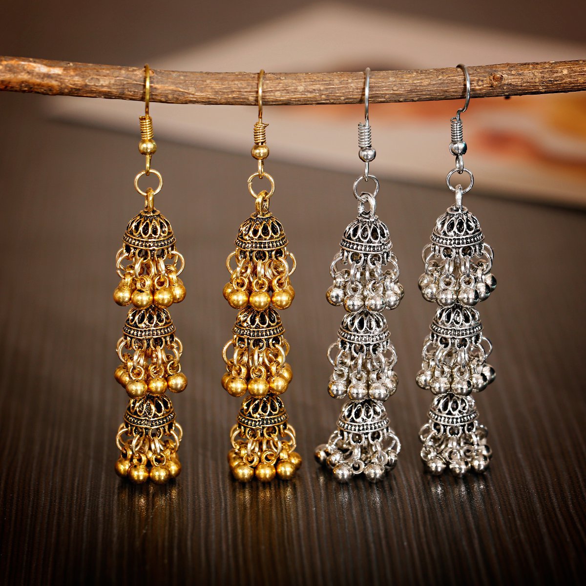 Chic Retro Bell Tassel Multi-layer Earrings in Indonesian Ethnic Style