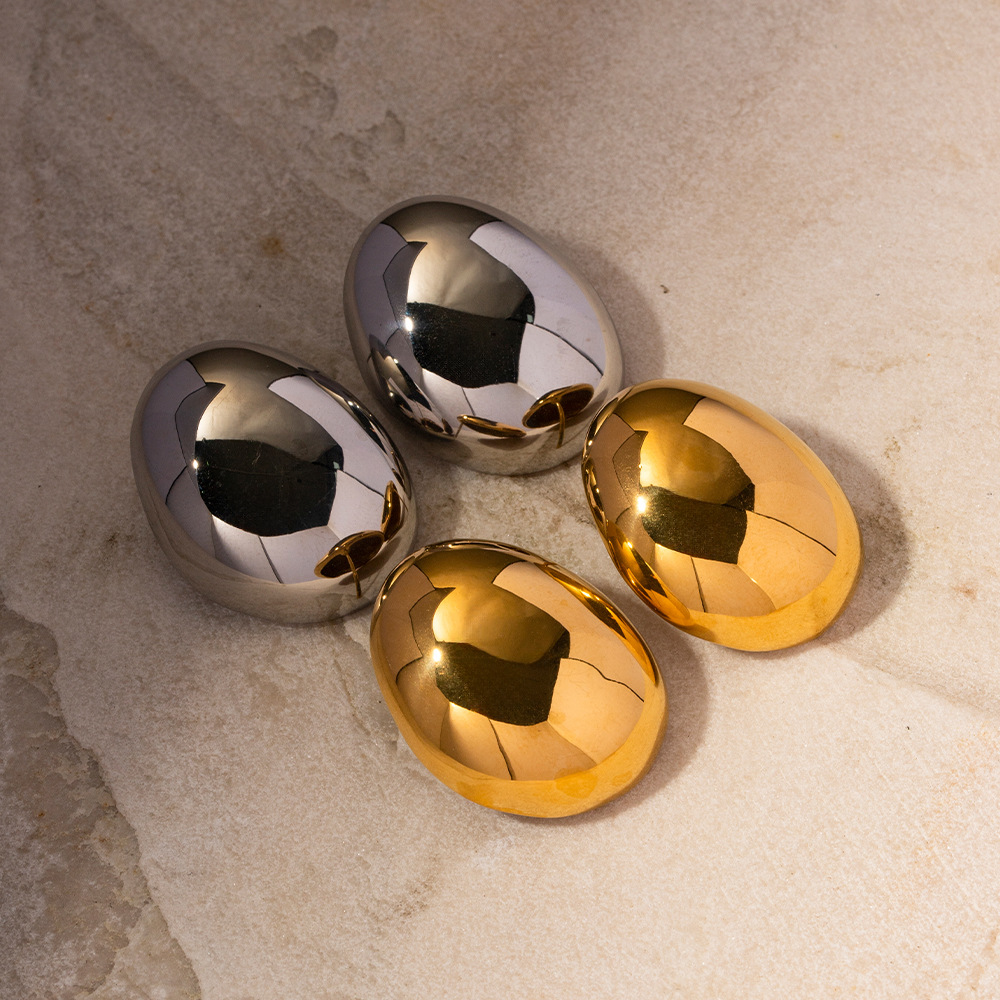 Stylish Stainless Steel Plated 18K Glossy Round Bean Earrings - Fashion Special-Interest - Image 5
