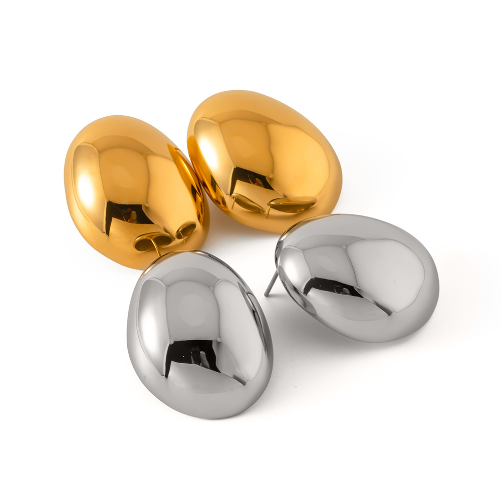 Stylish Stainless Steel Plated 18K Glossy Round Bean Earrings - Fashion Special-Interest - Image 12