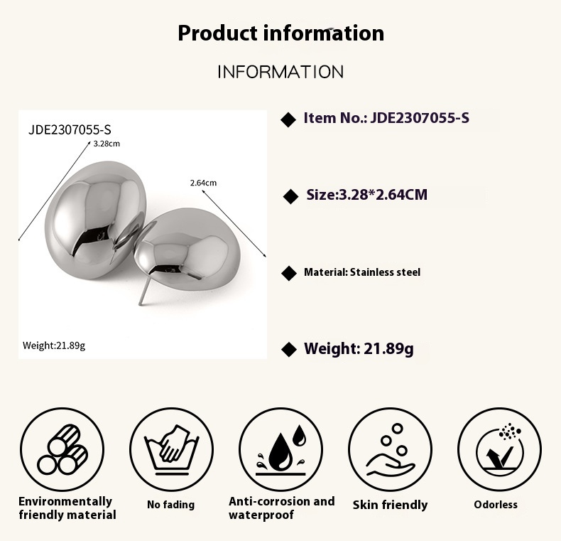 Stylish Stainless Steel Plated 18K Glossy Round Bean Earrings - Fashion Special-Interest - Image 15