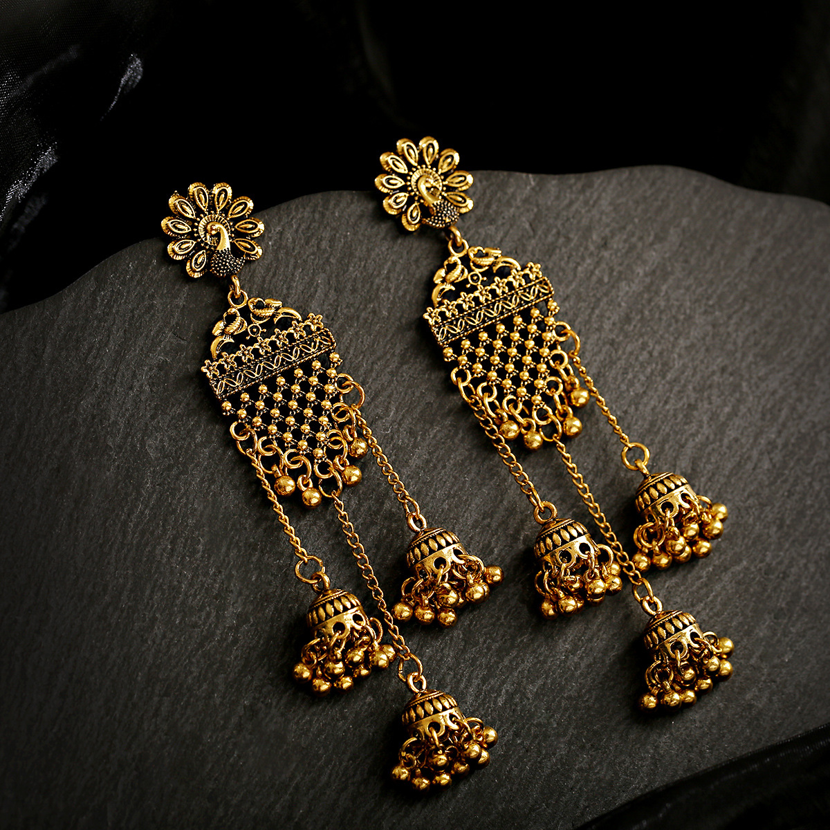 Bohemian Ethnic Hollow Bell Long Earrings - Retro Nostalgic Style - Image 3