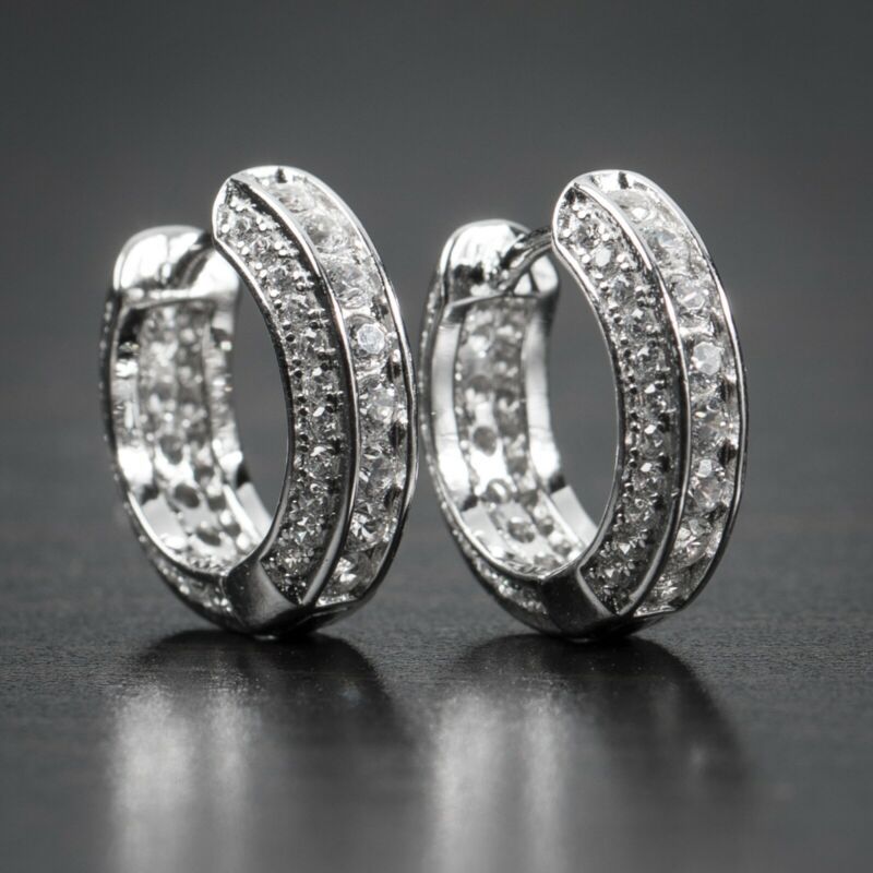 Trendy Three-Sided Full Diamond Earrings - Elegant Ear Clips and Buckles for Fashionable Jewelry - Image 7