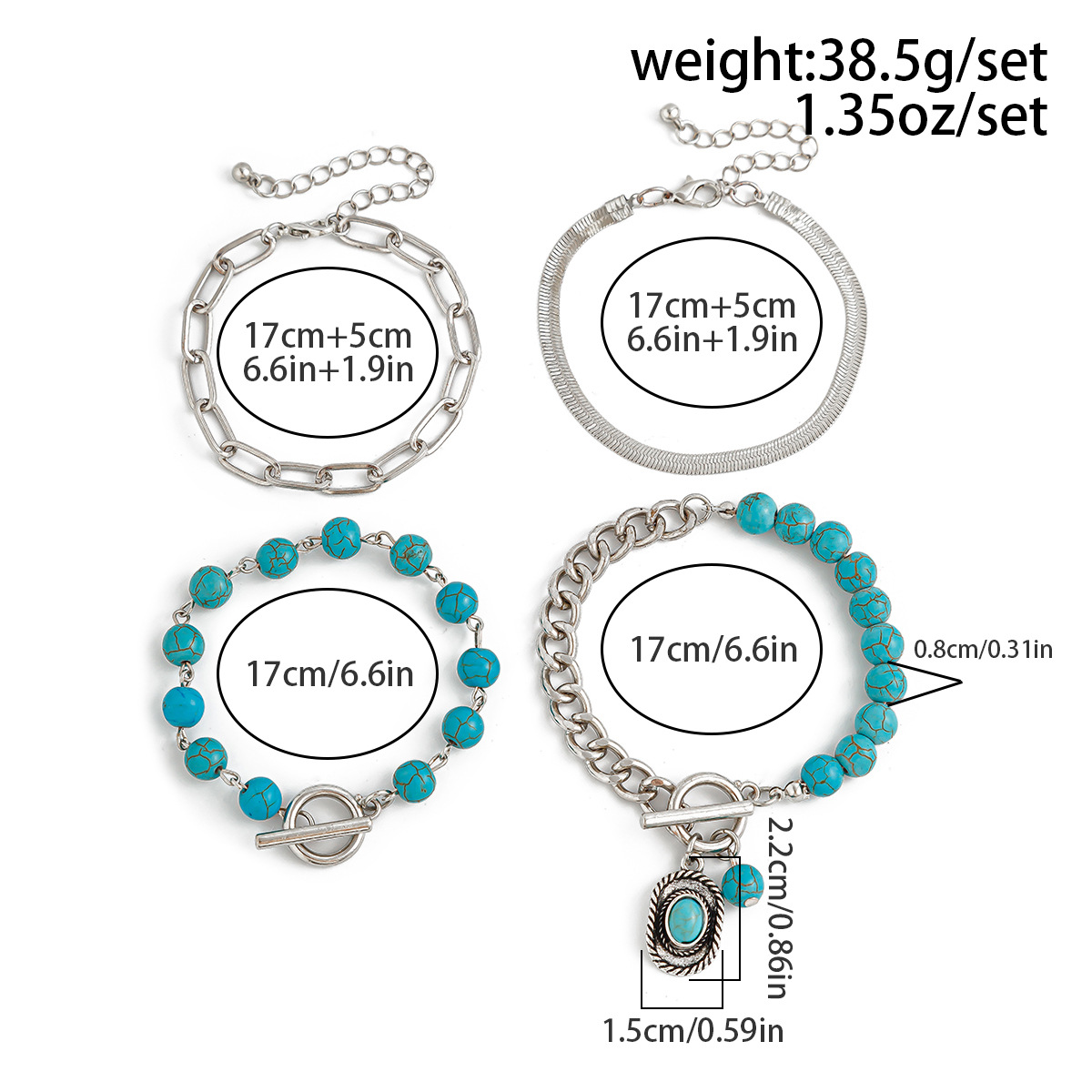 4-Piece Turquoise Cowboy Hat & Cross Chain Bracelet Set for Stylish Accessories - Image 5