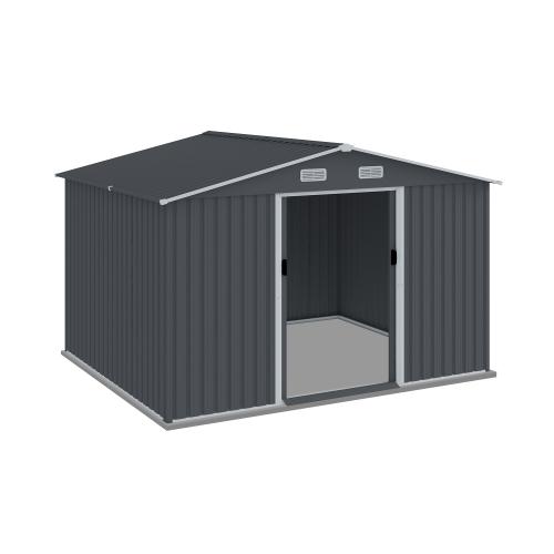 Heavy Duty Outdoor Storage Shed 8 X 10 FT - Large Metal Tool Shed with Sliding Doors and Air Vent for Patio & Lawn Storage of Bikes, Tools, and Lawnmowers - Grey - Image 3