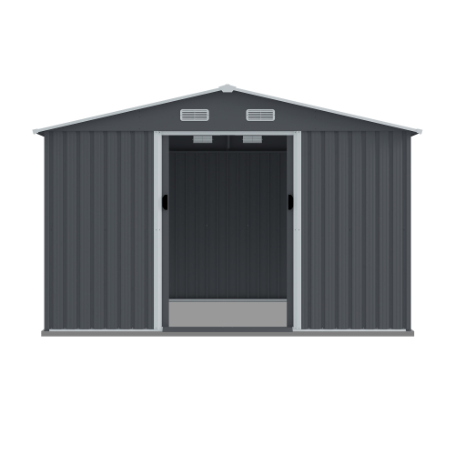 Heavy Duty Outdoor Storage Shed 8 X 10 FT - Large Metal Tool Shed with Sliding Doors and Air Vent for Patio & Lawn Storage of Bikes, Tools, and Lawnmowers - Grey - Image 4