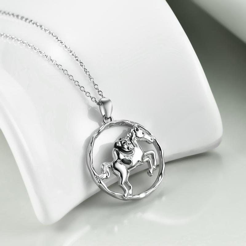925 Sterling Silver Horse & Panda Pendant Necklace - Unique Running Horse Jewelry - Image 2