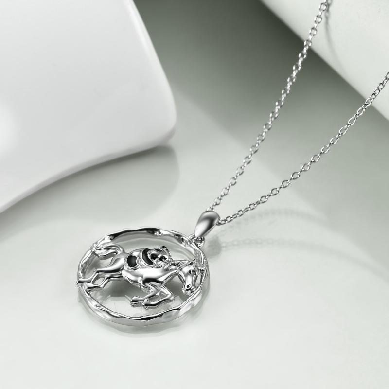 925 Sterling Silver Horse & Panda Pendant Necklace - Unique Running Horse Jewelry - Image 3