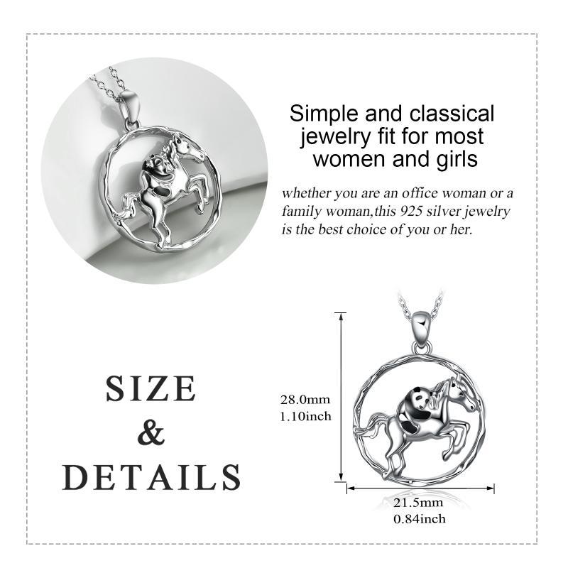925 Sterling Silver Horse & Panda Pendant Necklace - Unique Running Horse Jewelry - Image 5
