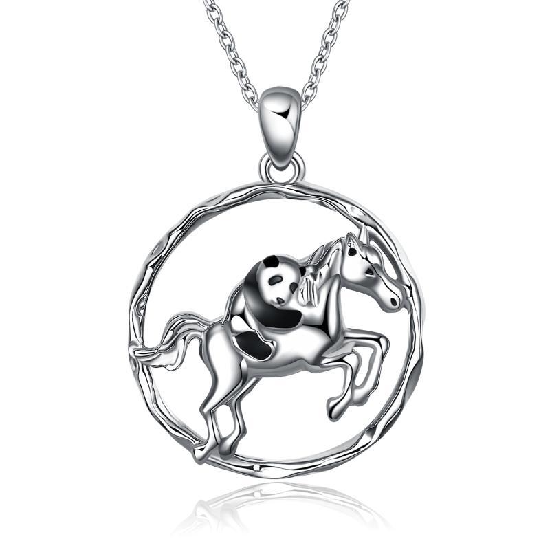 925 Sterling Silver Horse & Panda Pendant Necklace - Unique Running Horse Jewelry - Image 7
