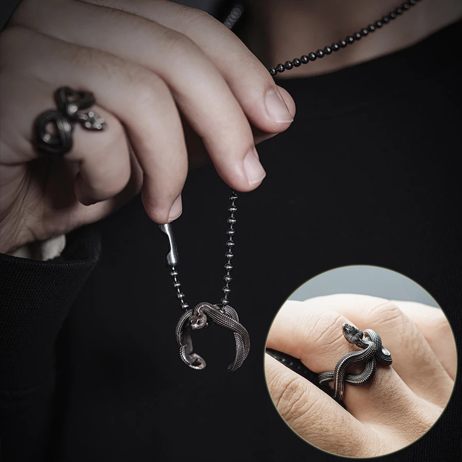 Vintage Gold Snake Ring for Men and Women - Handmade National Tide Jewelry Pendant Accessories