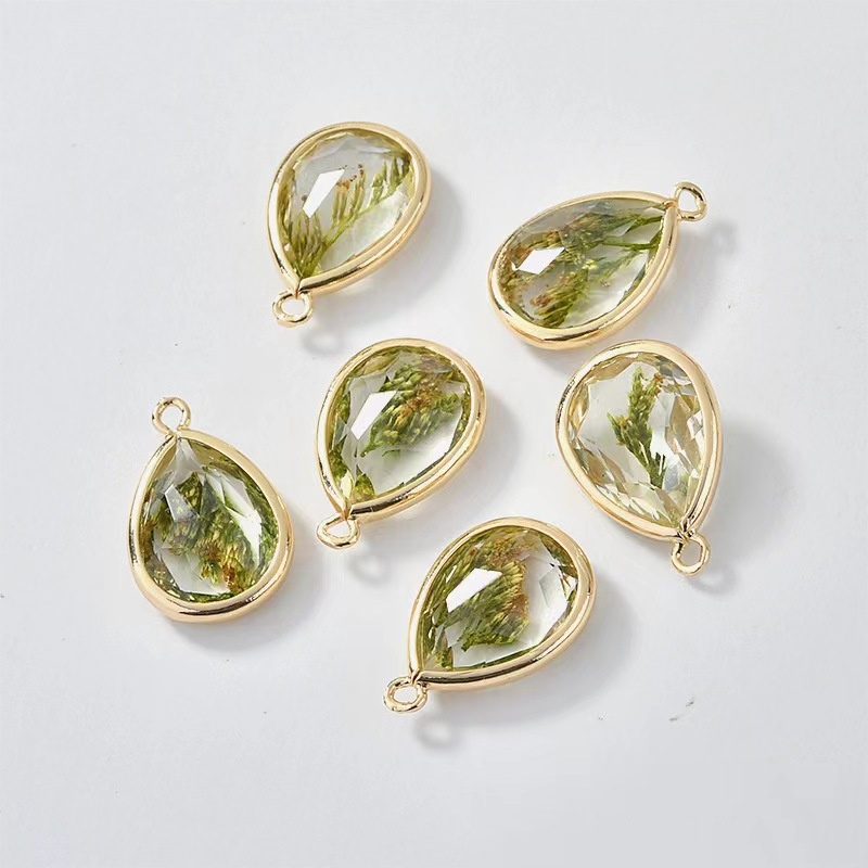 Christmas Small Tree Earrings with Real Leaves and Water Drop Copper Edging - Image 4