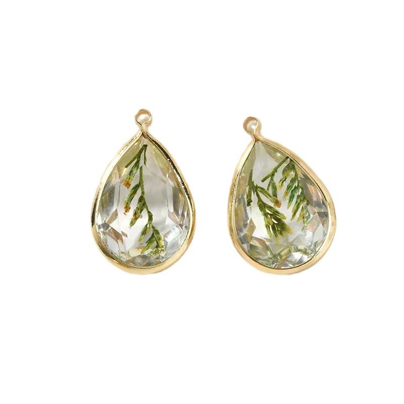 Christmas Small Tree Earrings with Real Leaves and Water Drop Copper Edging - Image 6
