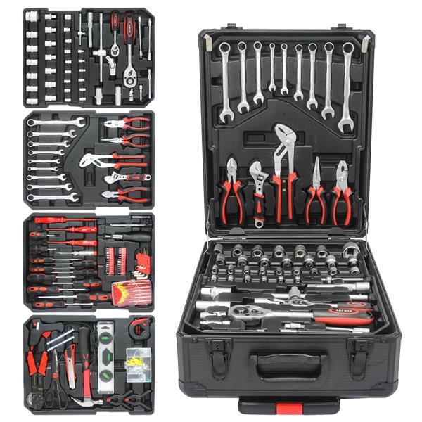 Black Manual Toolbox with 4-Layer Tool Set and Convenient Wheels for Easy Mobility - Image 2