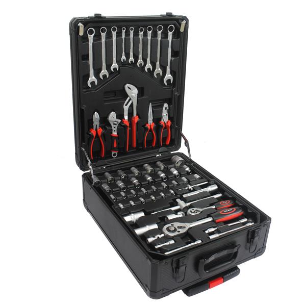 Black Manual Toolbox with 4-Layer Tool Set and Convenient Wheels for Easy Mobility - Image 6