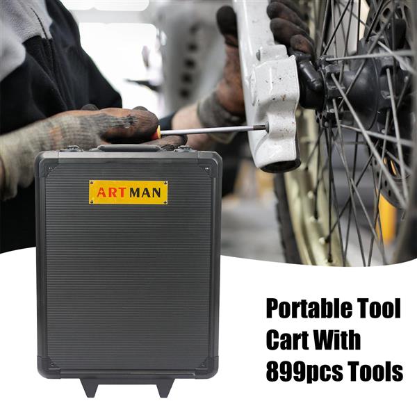 Black Manual Toolbox with 4-Layer Tool Set and Convenient Wheels for Easy Mobility - Image 8