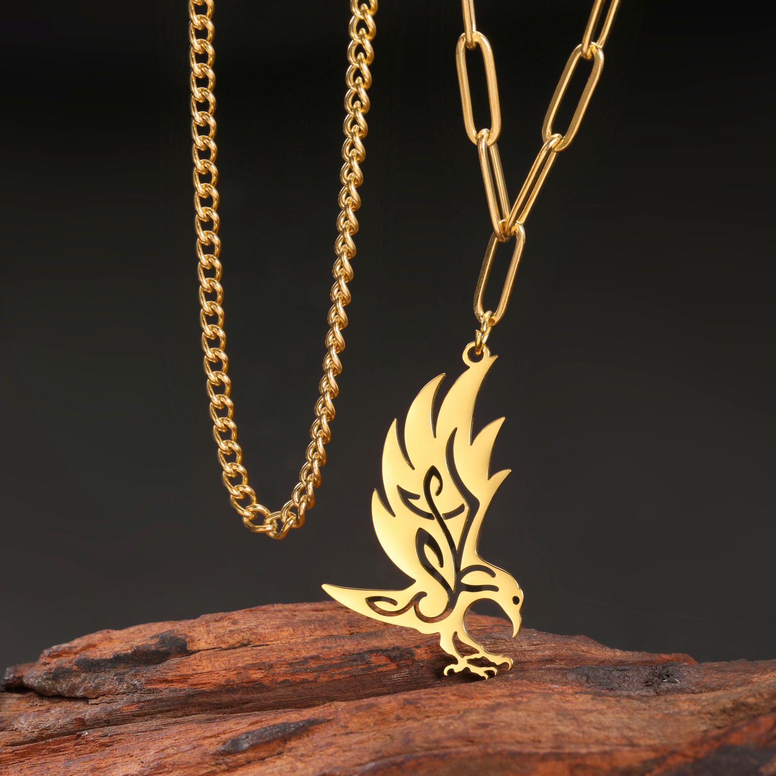 Stylish Crow Pendant Welding Chain Necklace for Men and Women in Stainless Steel - Image 2