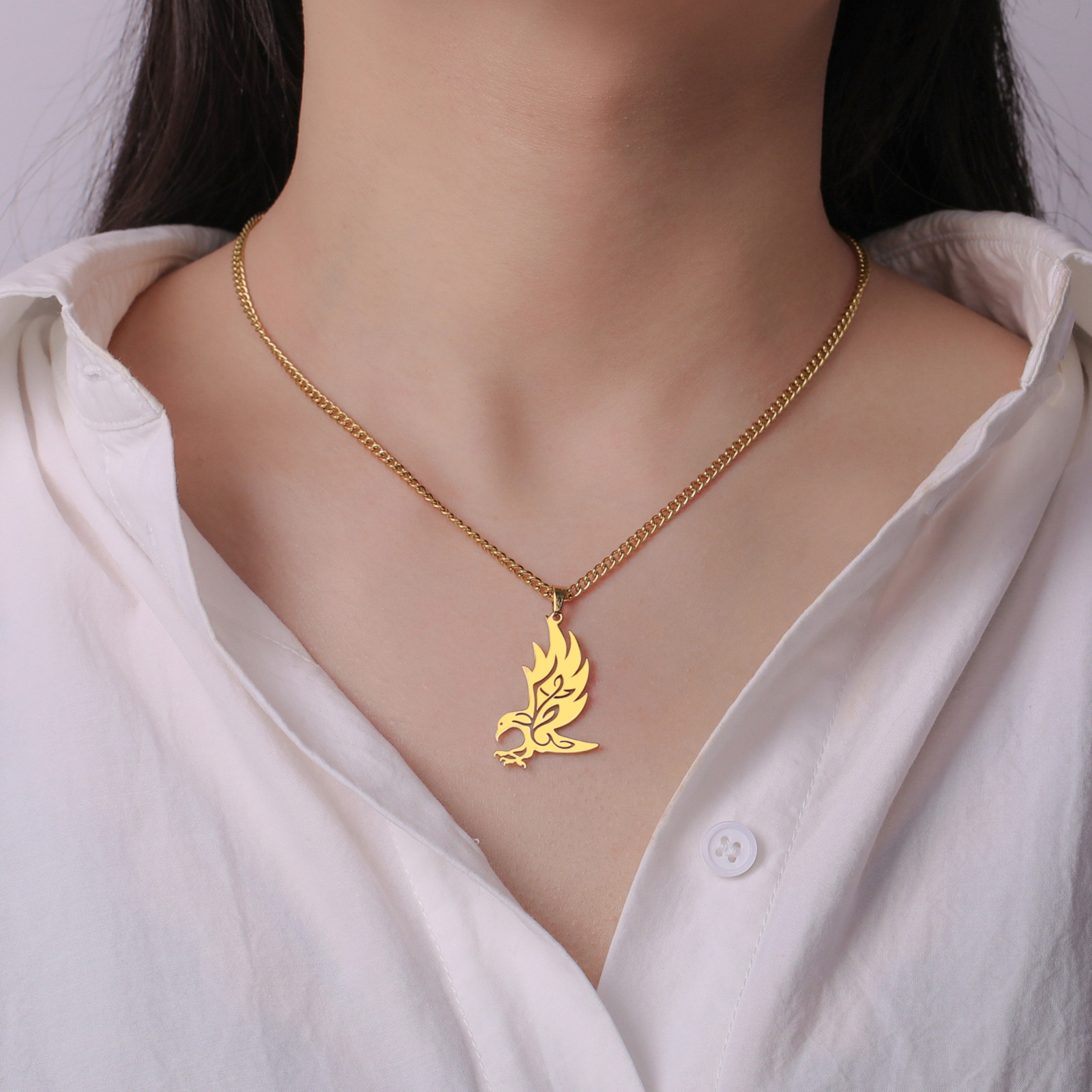 Stylish Crow Pendant Welding Chain Necklace for Men and Women in Stainless Steel - Image 3