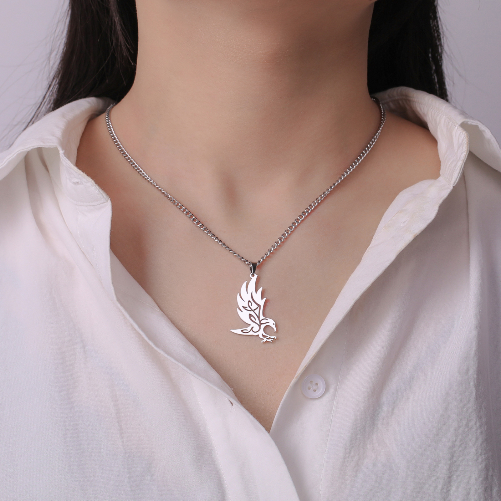 Stylish Crow Pendant Welding Chain Necklace for Men and Women in Stainless Steel - Image 4