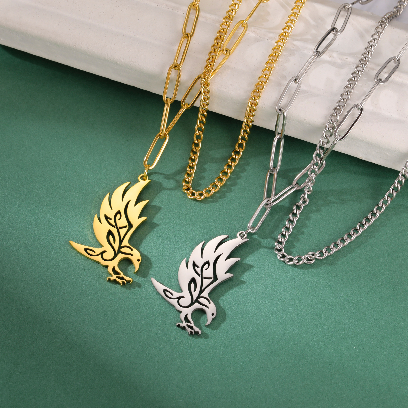 Stylish Crow Pendant Welding Chain Necklace for Men and Women in Stainless Steel - Image 5