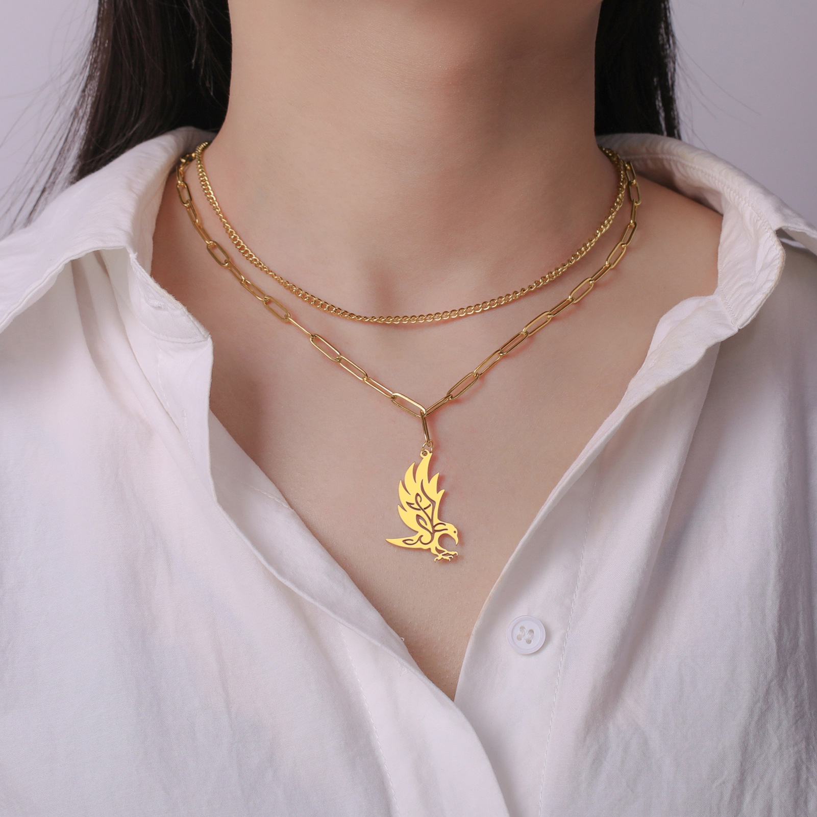 Stylish Crow Pendant Welding Chain Necklace for Men and Women in Stainless Steel - Image 11