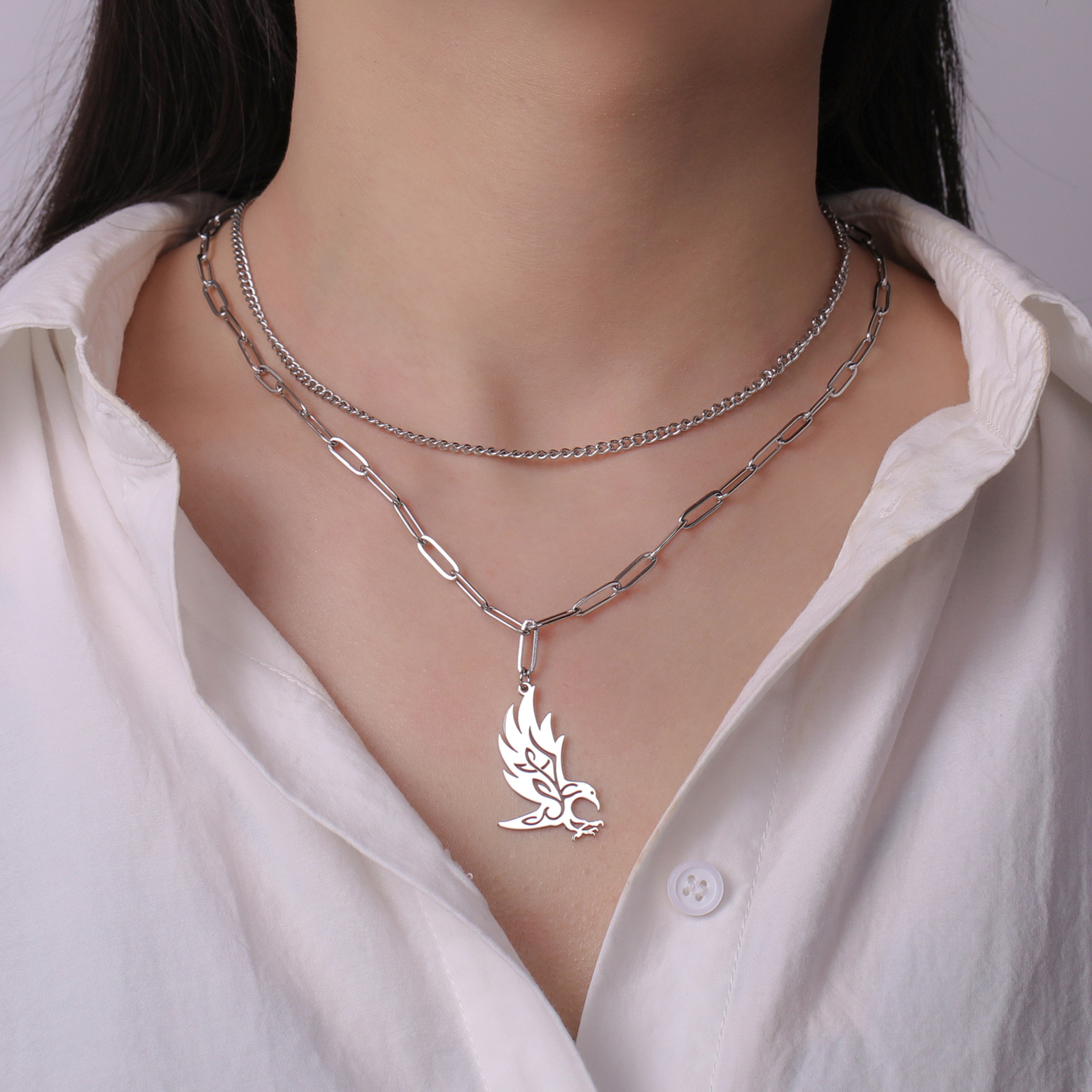 Stylish Crow Pendant Welding Chain Necklace for Men and Women in Stainless Steel - Image 12