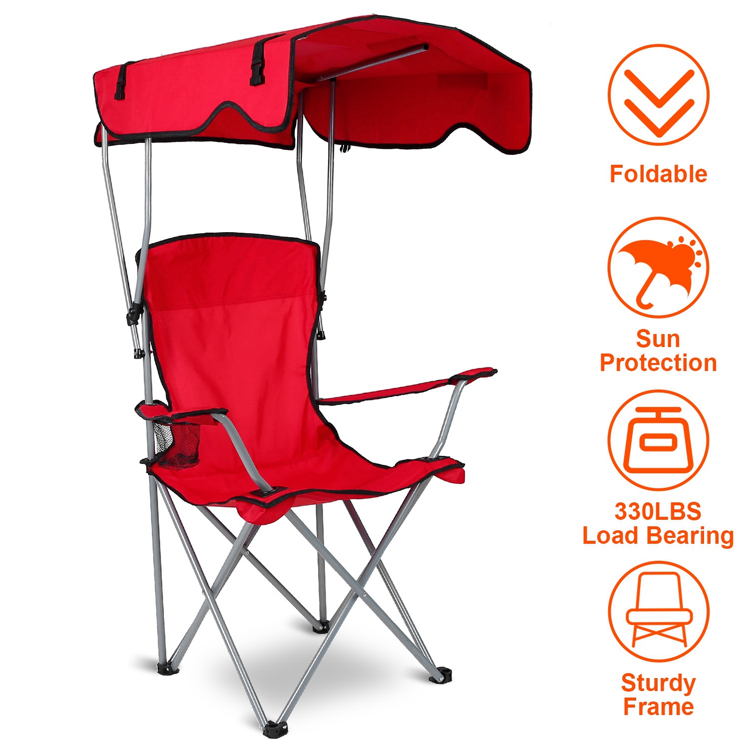 Foldable Camping Chair with Sunshade - Portable Rain Shelter, 330LBS Support, Walmart Ban Notice - Image 2