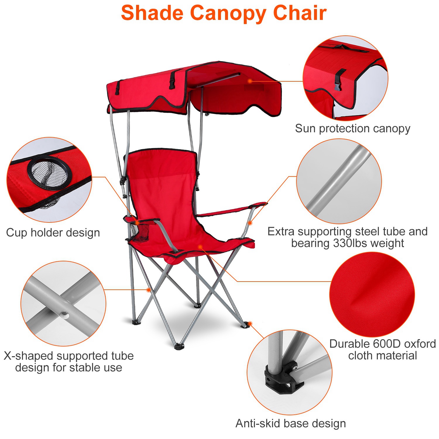 Foldable Camping Chair with Sunshade - Portable Rain Shelter, 330LBS Support, Walmart Ban Notice - Image 3