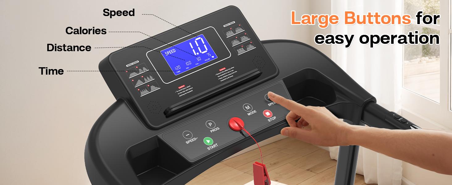 Elderly Rehabilitation Treadmill with Shock Absorption, Extended Handrails, and Enlarged Running Platform - Supports 300 lbs, Safety Key, Easy-to-Move Wheels - Image 14