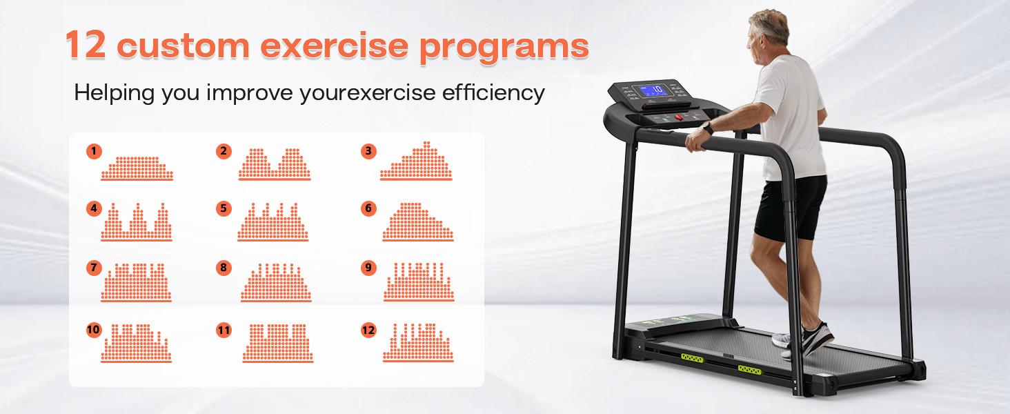 Elderly Rehabilitation Treadmill with Shock Absorption, Extended Handrails, and Enlarged Running Platform - Supports 300 lbs, Safety Key, Easy-to-Move Wheels - Image 16