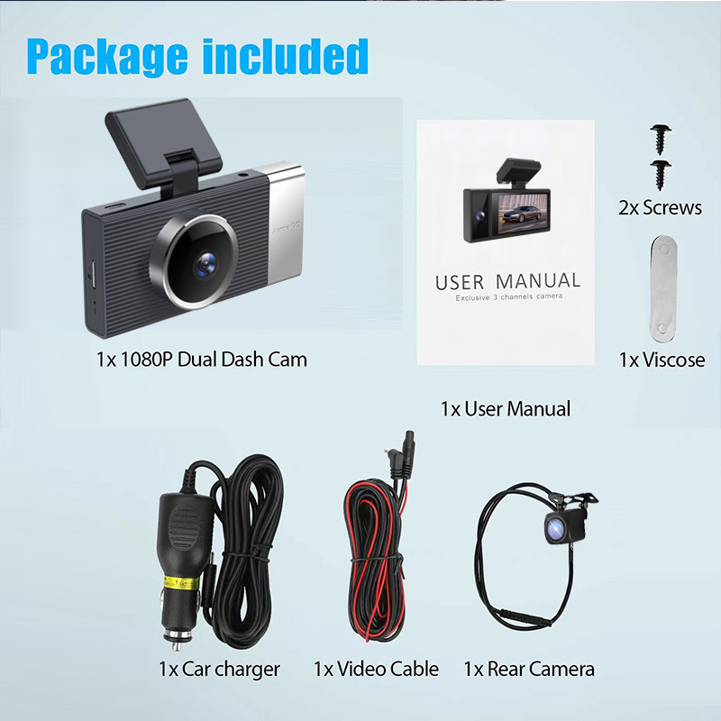 WIFI Dash Cam with Three Lenses, Mobile App Connectivity, Night Vision, and Wide Angle - Image 32