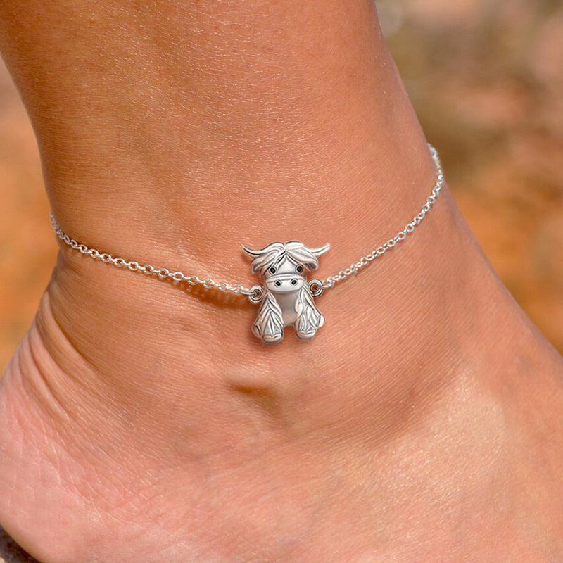 925 Sterling Silver Highland Cow Anklet Bracelet - Unique Animal Jewelry Gifts - Image 7
