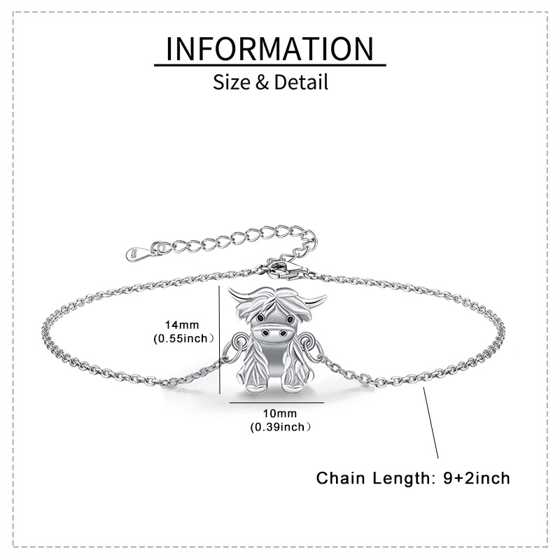 925 Sterling Silver Highland Cow Anklet Bracelet - Unique Animal Jewelry Gifts - Image 10