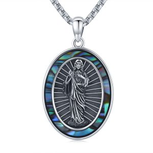 St. Jude Sterling Silver Oval Medal Necklace | San Judas Tadeo Pendant | Catholic Protection Jewelry Gift for Men