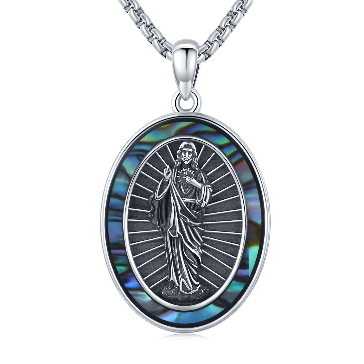 St. Jude Sterling Silver Oval Medal Necklace | San Judas Tadeo Pendant | Catholic Protection Jewelry Gift for Men