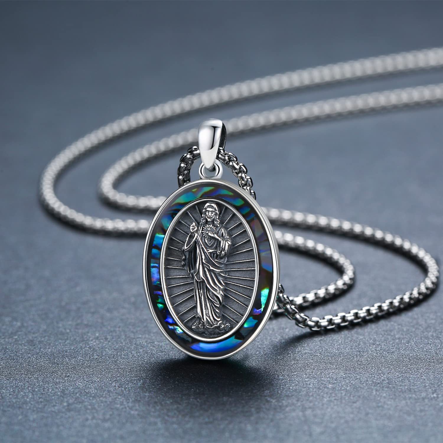 St. Jude Sterling Silver Oval Medal Necklace | San Judas Tadeo Pendant | Catholic Protection Jewelry Gift for Men - Image 2