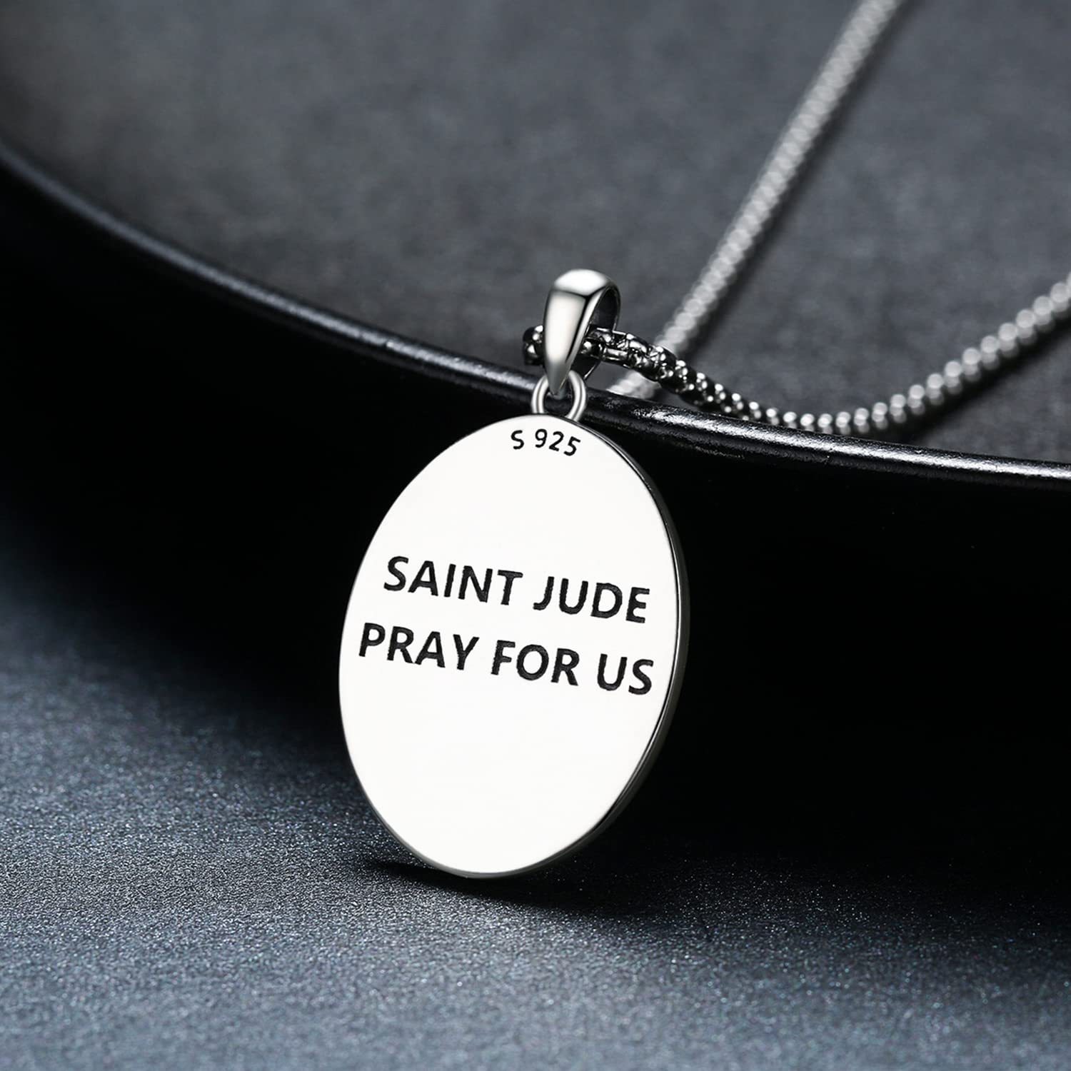 St. Jude Sterling Silver Oval Medal Necklace | San Judas Tadeo Pendant | Catholic Protection Jewelry Gift for Men - Image 3