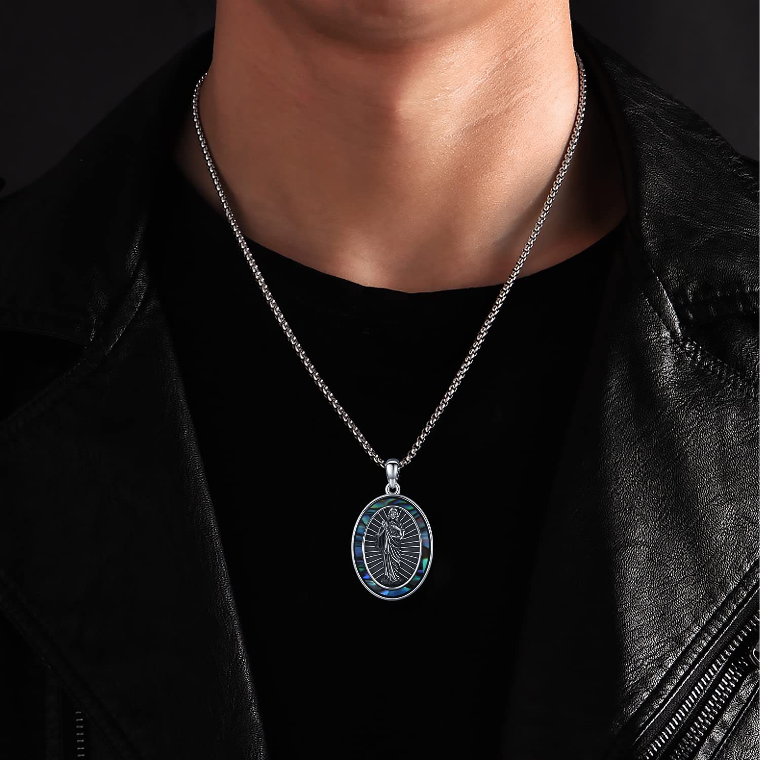 St. Jude Sterling Silver Oval Medal Necklace | San Judas Tadeo Pendant | Catholic Protection Jewelry Gift for Men - Image 5
