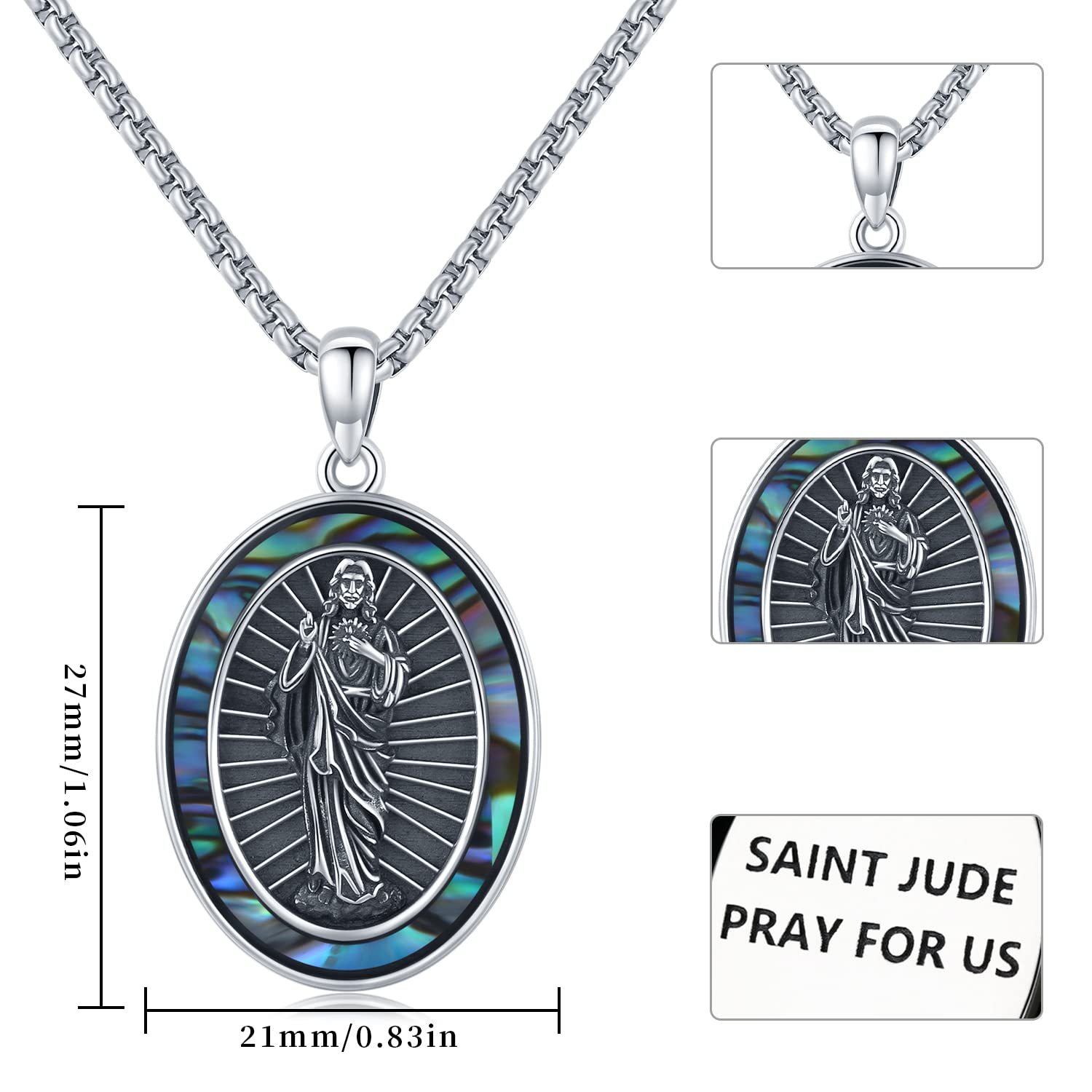 St. Jude Sterling Silver Oval Medal Necklace | San Judas Tadeo Pendant | Catholic Protection Jewelry Gift for Men - Image 6