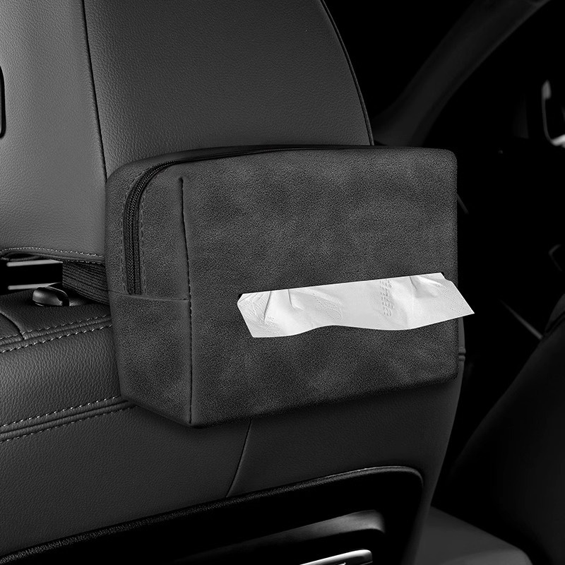 Suede Car Tissue Box - Multi-Function Hanging Tissue Bag for Vehicles - Image 3