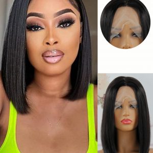13x4x1 Non-toxic Lace Synthetic Wig, 14-inch Straight Hair with Waves, Versatile Non-adhesive Lace Front Piece for Every Occasion