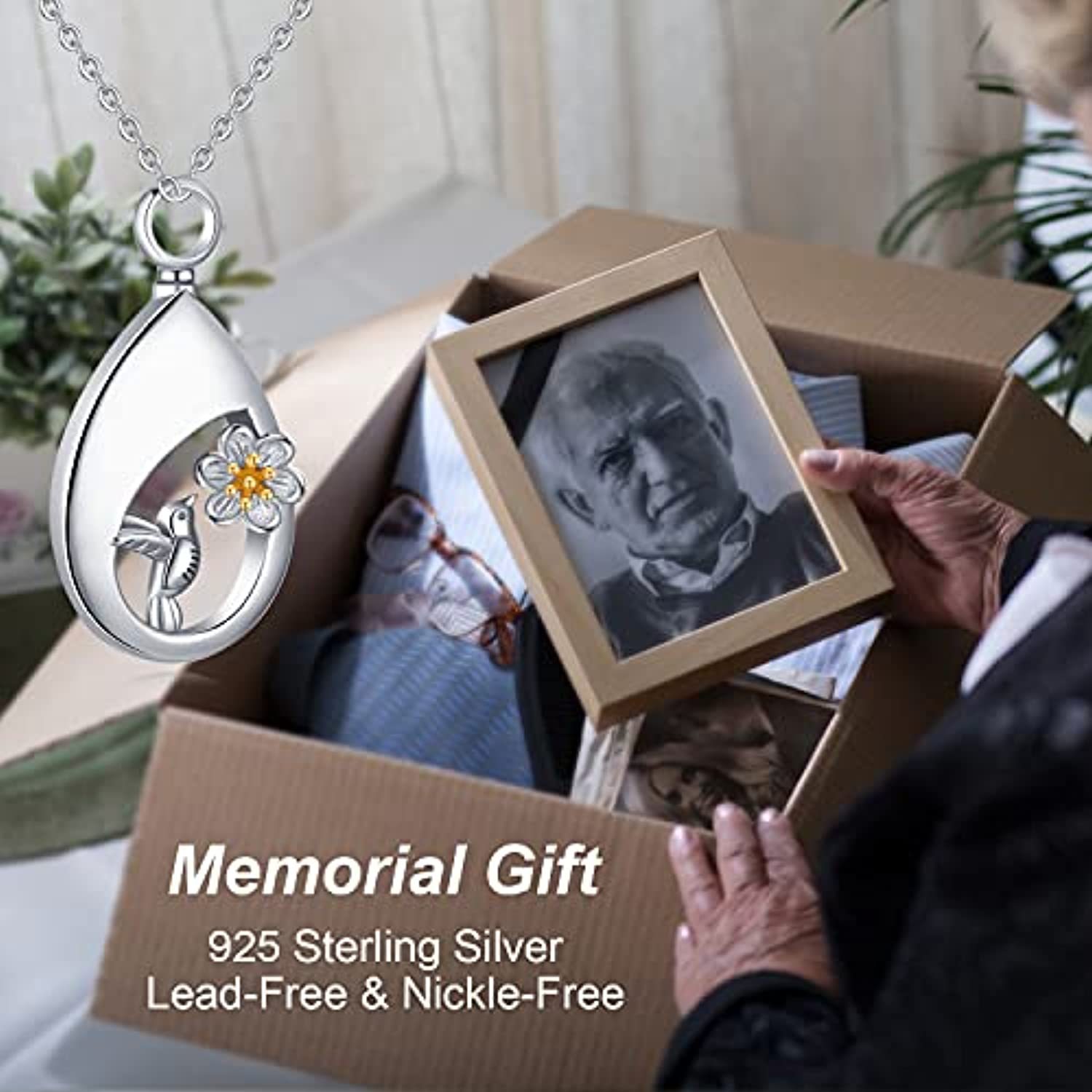 Sterling Silver Hummingbird Urn Necklace - Teardrop Cremation Pendant for Ashes - Image 6