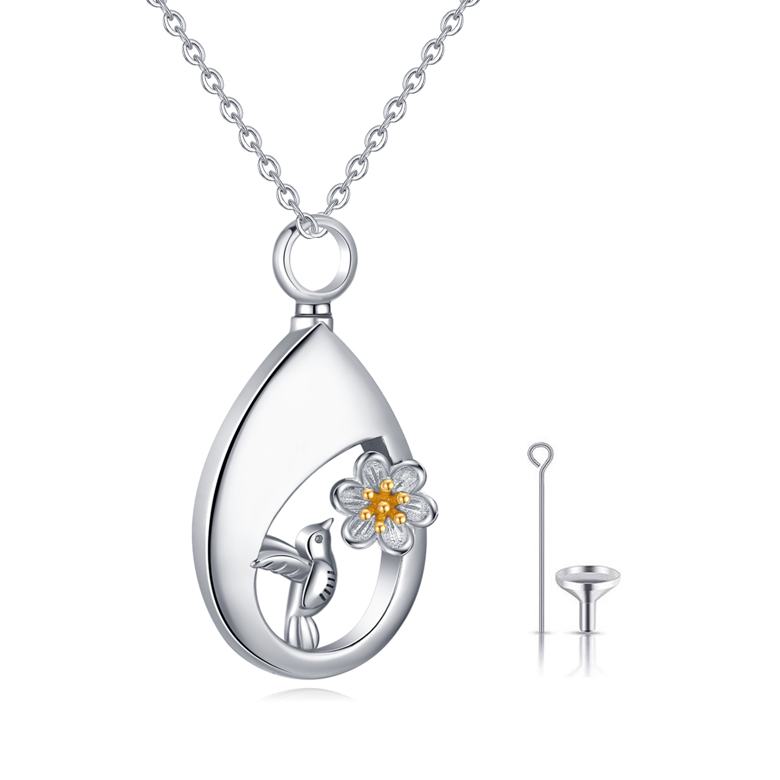 Sterling Silver Hummingbird Urn Necklace - Teardrop Cremation Pendant for Ashes - Image 7