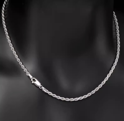 S925 Sterling Silver Plated Fried Dough Twists Chain Necklace for Men & Women - Stylish & Versatile Jewelry - Image 3