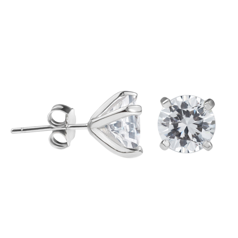 8mm Four-Claw Zircon Sterling Silver Diamond Stud Earrings - Elegant & Dazzling - Image 7