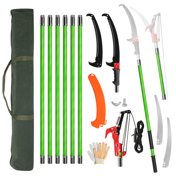 26ft Green Manual Pole Saw with Spiral Splicing & Portable Bag - Tree Trimmer - Image 11