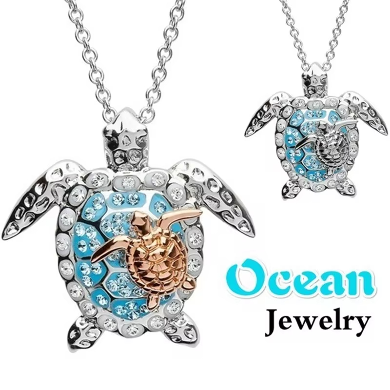 Trendy Turtle Pendant Necklace Set for Women - One Big & One Small Cute Animal Jewelry Gift for Parties - Image 6