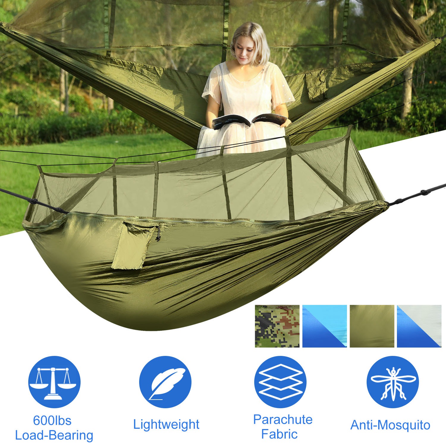 Portable Double Camping Hammock with Protective Net for Ultimate Comfort