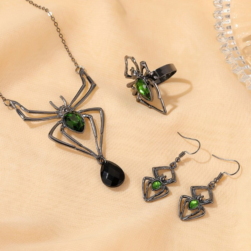 3pcs Vintage Halloween Spider Necklace Set with Drop-shaped Earrings & Ring - Image 2